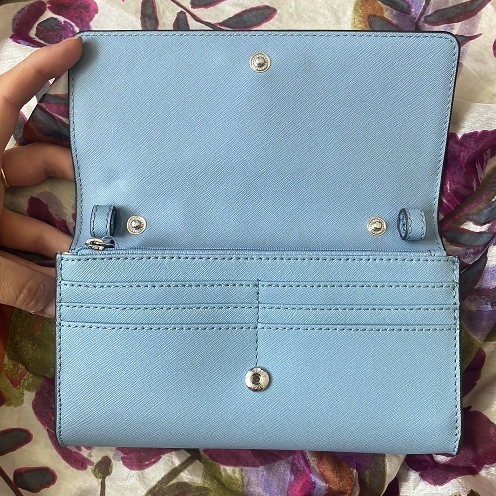 Brand New Michael Kors Genuine Leather Chambray Blue Snap Wallet Clutch - Picture 11 of 16